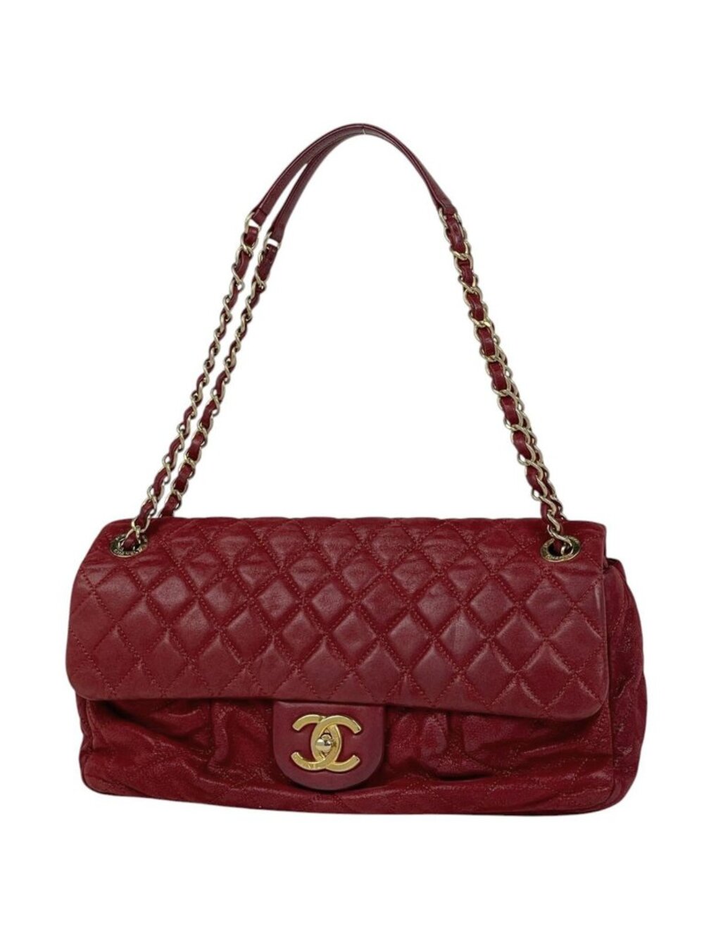 Chanel Shoulder Bag Quilted CC Logo Chain Leather Red